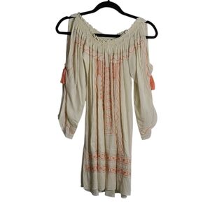 NORTH SHORE Cream Open Shoulder Cover Up with Orange Embroider Size S/M